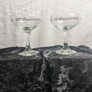 25TH ANNIVERSARY TOASTING CHAMPAGNE GLASSES WEDDING BELLS